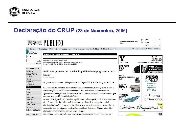 Declaração do CRUP (28 de Novembro, 2006) 