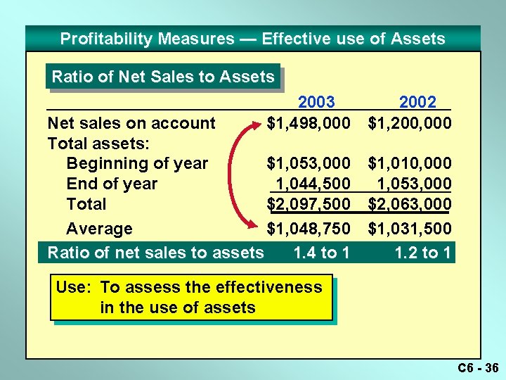 Profitability Measures — Effective use of Assets Ratio of Net Sales to Assets 2003