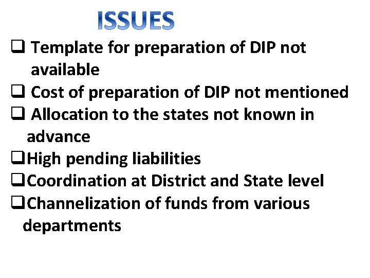 q Template for preparation of DIP not available q Cost of preparation of DIP
