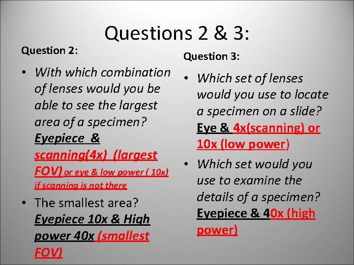 Question 2: Questions 2 & 3: Question 3: • With which combination • Which