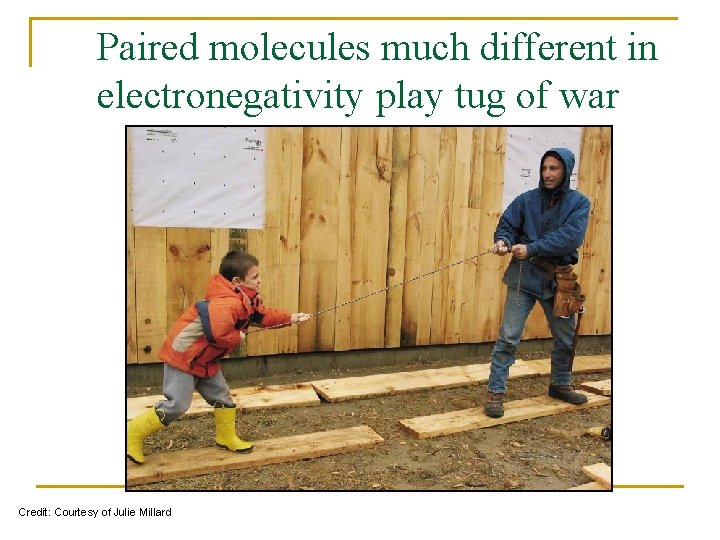Paired molecules much different in electronegativity play tug of war Credit: Courtesy of Julie