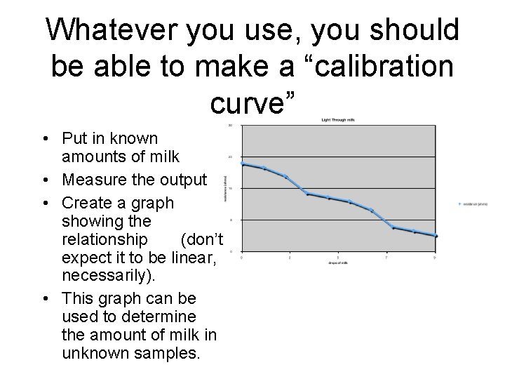 Whatever you use, you should be able to make a “calibration curve” • Put