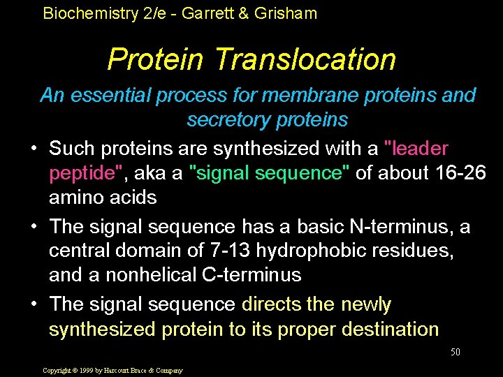 Biochemistry 2/e - Garrett & Grisham Protein Translocation An essential process for membrane proteins