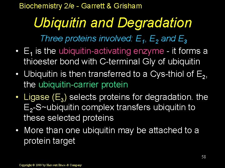 Biochemistry 2/e - Garrett & Grisham Ubiquitin and Degradation • • Three proteins involved: