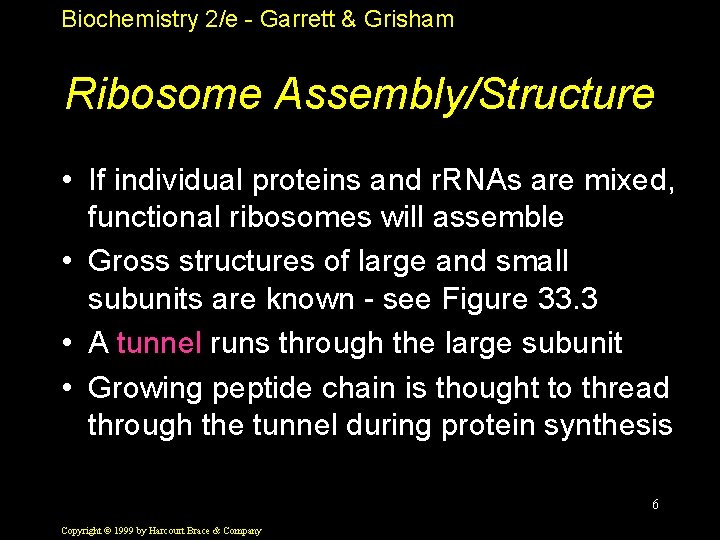 Biochemistry 2/e - Garrett & Grisham Ribosome Assembly/Structure • If individual proteins and r.