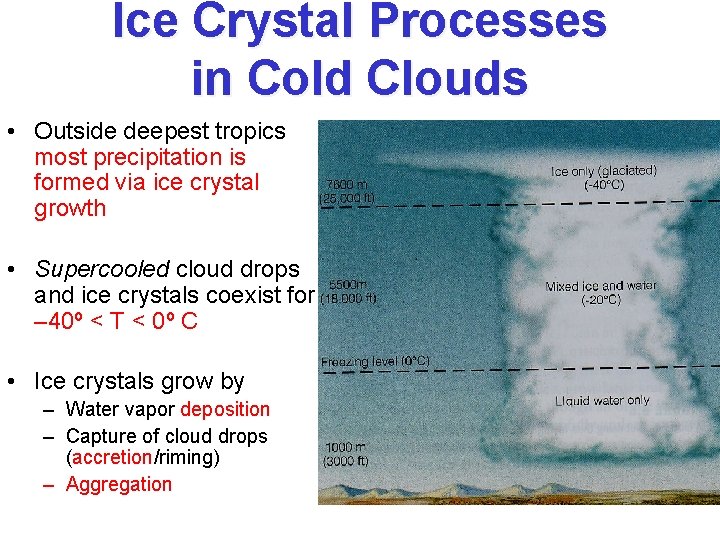 Ice Crystal Processes in Cold Clouds • Outside deepest tropics most precipitation is formed