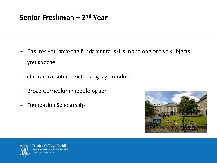 Senior Freshman – 2 nd Year – Ensures you have the fundamental skills in
