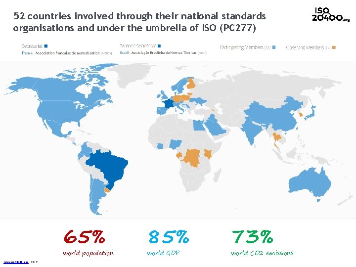 52 countries involved through their national standards organisations and under the umbrella of ISO