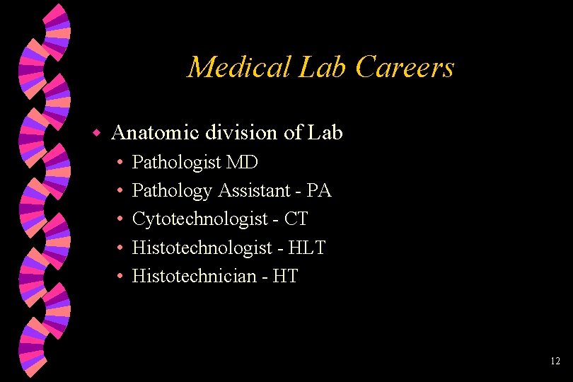 Medical Lab Careers w Anatomic division of Lab • • • Pathologist MD Pathology