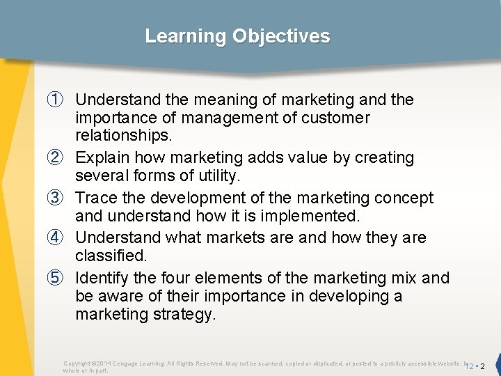 Learning Objectives ① Understand the meaning of marketing and the importance of management of