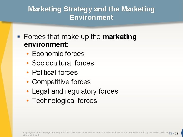 Marketing Strategy and the Marketing Environment § Forces that make up the marketing environment: