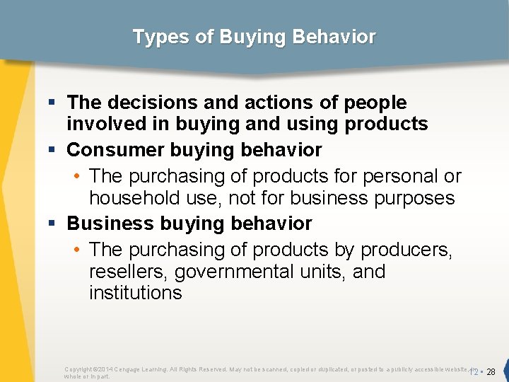 Types of Buying Behavior § The decisions and actions of people involved in buying