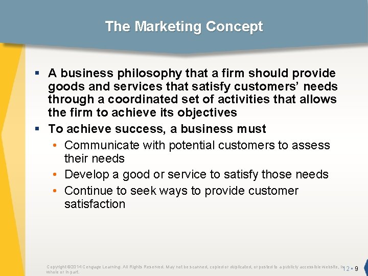 The Marketing Concept § A business philosophy that a firm should provide goods and