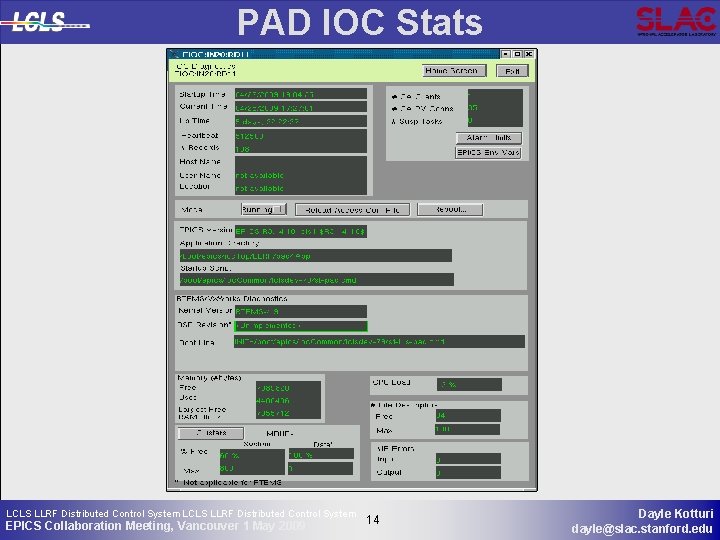 PAD IOC Stats LCLS LLRF Distributed Control System EPICS Collaboration Meeting, Vancouver 1 May