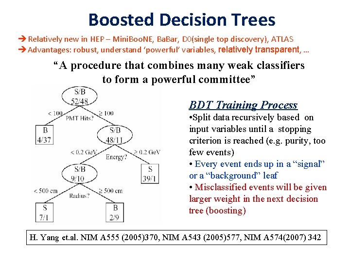 Boosted Decision Trees Relatively new in HEP – Mini. Boo. NE, Ba. Bar, D