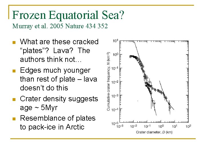 Frozen Equatorial Sea? Murray et al. 2005 Nature 434 352 n n What are