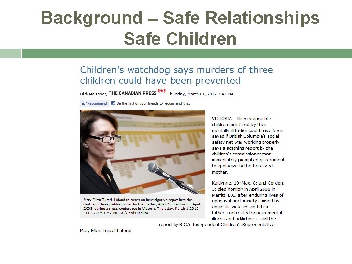 Background – Safe Relationships Safe Children 