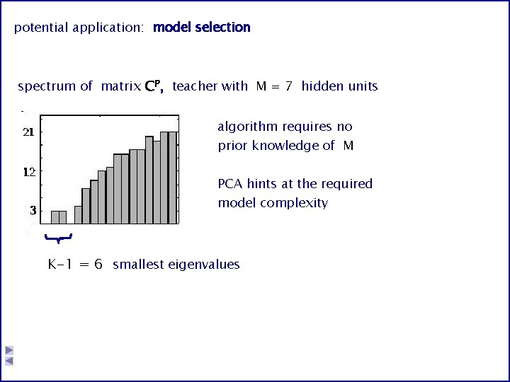 potential application: model selection spectrum of matrix CP, teacher with M = 7 hidden
