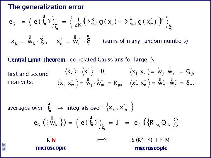 The generalization error (sums of many random numbers) Central Limit Theorem: correlated Gaussians for