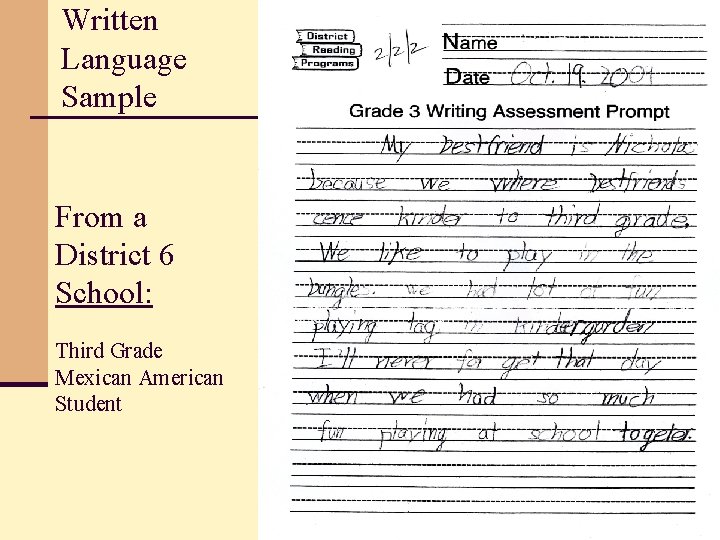 Written Language Sample From a District 6 School: Third Grade Mexican American Student 