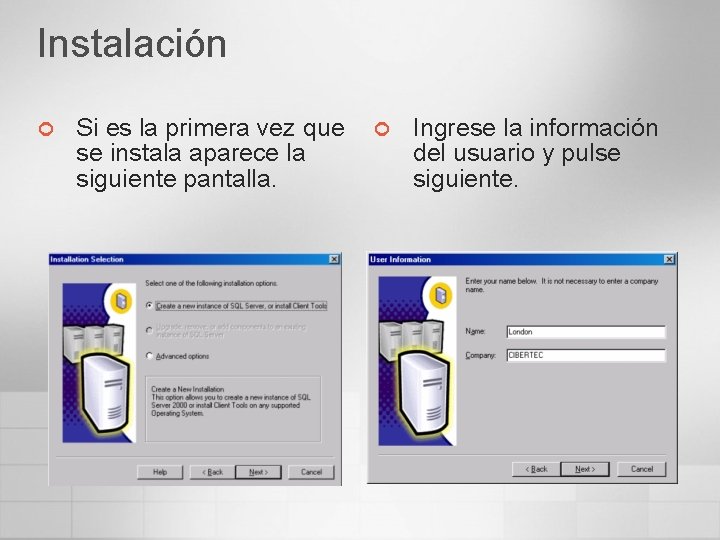 Instalación ¢ Si es la primera vez que se instala aparece la siguiente pantalla.