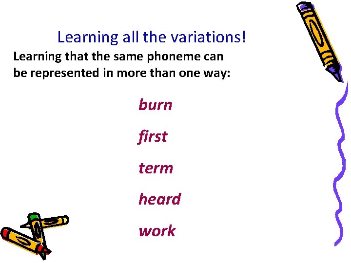 Learning all the variations! Learning that the same phoneme can be represented in more