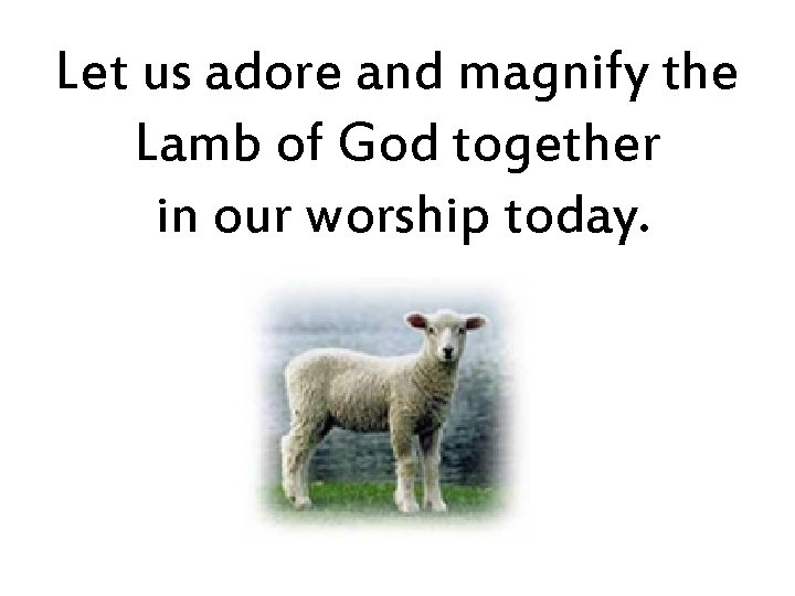 Let us adore and magnify the Lamb of God together in our worship today.