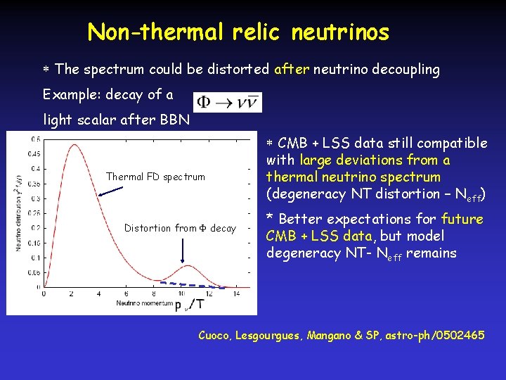 Non-thermal relic neutrinos The spectrum could be distorted after neutrino decoupling Example: decay of