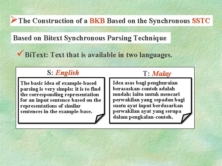 ØThe Construction of a BKB Based on the Synchronous SSTC Based on Bitext Synchronous