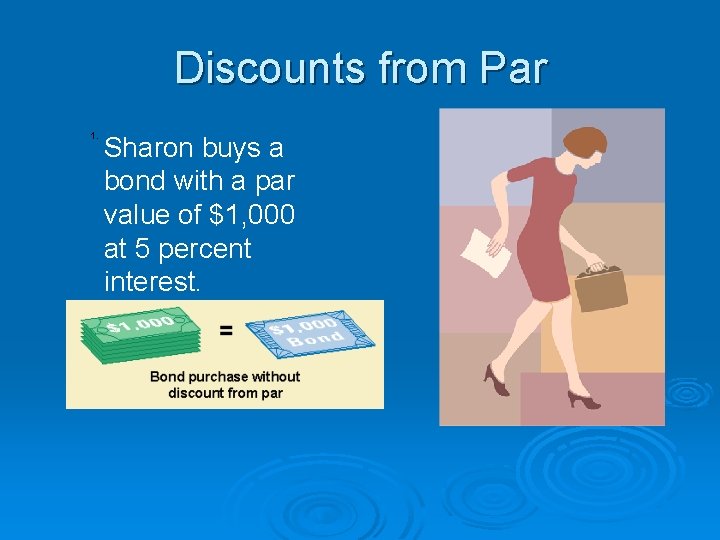 Discounts from Par 1. Sharon buys a bond with a par value of $1,
