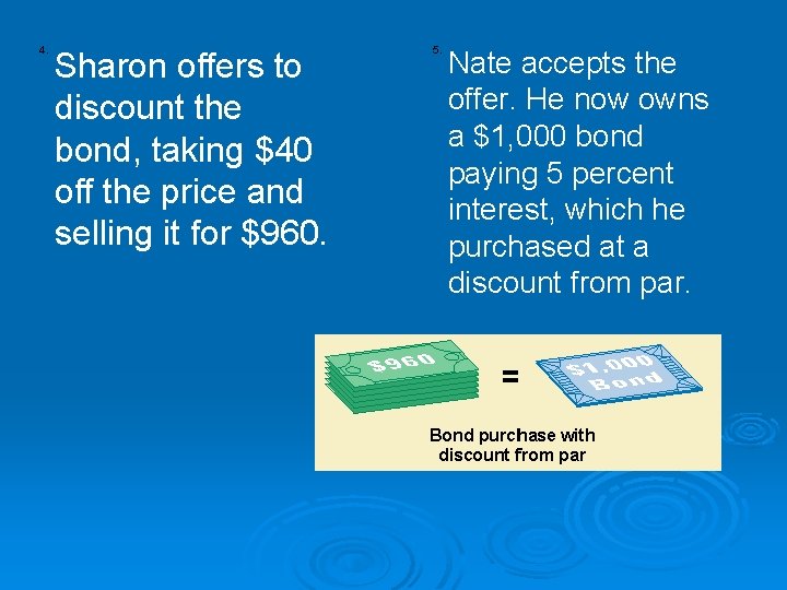 4. Sharon offers to discount the bond, taking $40 off the price and selling