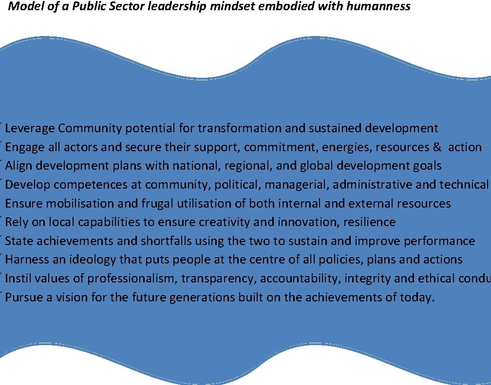 Model of a Public Sector leadership mindset embodied with humanness Leverage Community potential for