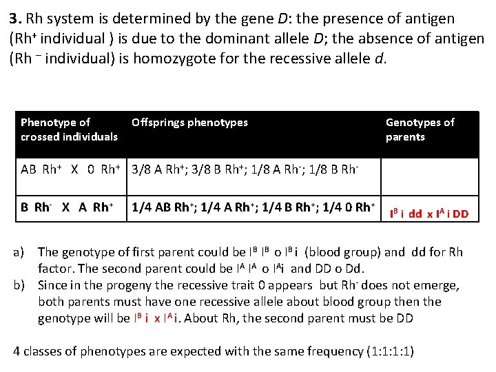 3. Rh system is determined by the gene D: the presence of antigen (Rh+