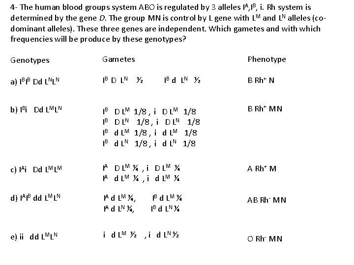 4 - The human blood groups system ABO is regulated by 3 alleles IA,
