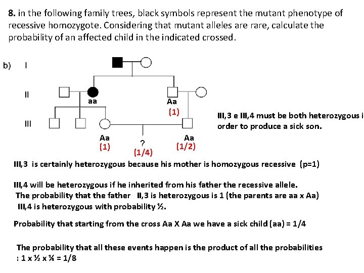 8. in the following family trees, black symbols represent the mutant phenotype of recessive