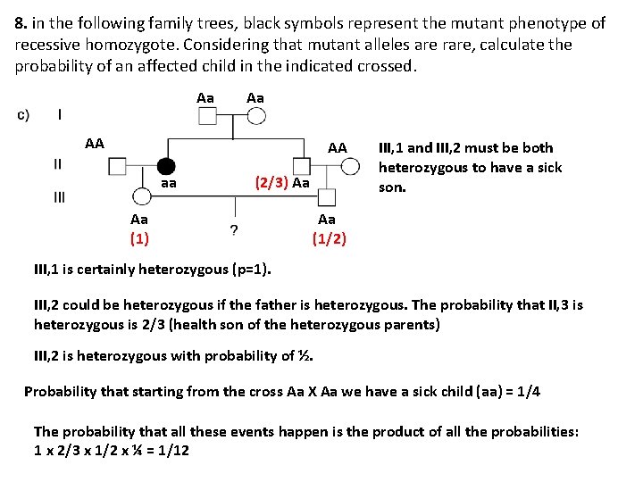 8. in the following family trees, black symbols represent the mutant phenotype of recessive