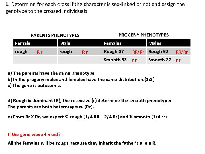 1. Determine for each cross if the character is sex-linked or not and assign