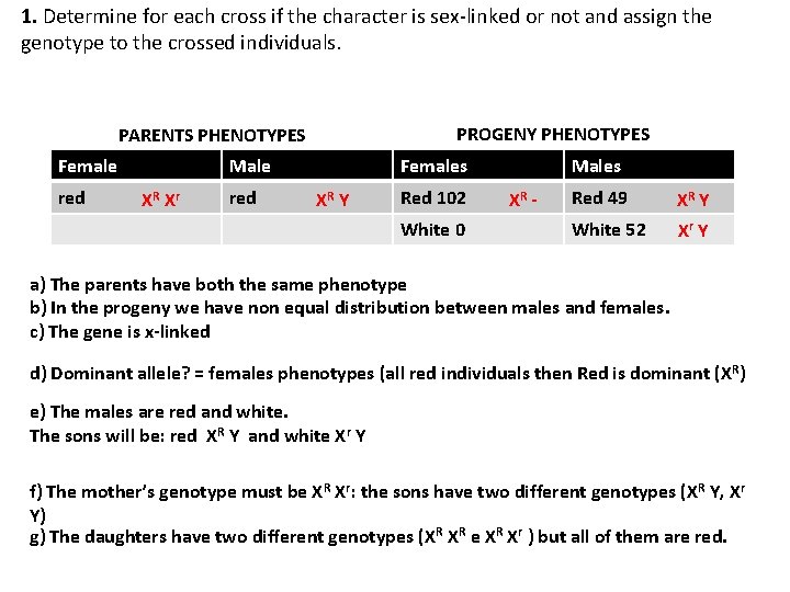 1. Determine for each cross if the character is sex-linked or not and assign