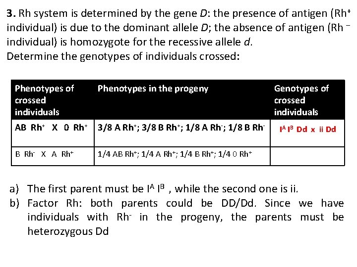 3. Rh system is determined by the gene D: the presence of antigen (Rh+