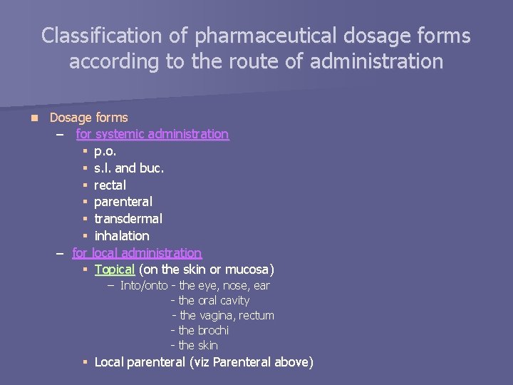 Basic information on pharmaceutical dosage forms and drug