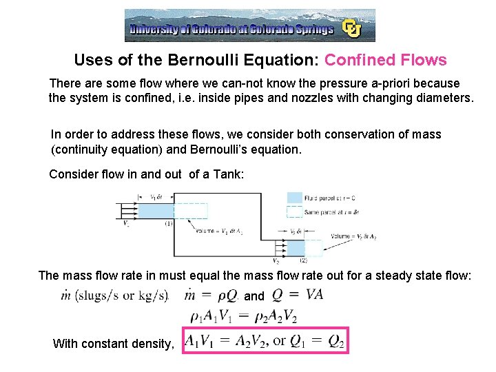 Uses of the Bernoulli Equation: Confined Flows There are some flow where we can-not