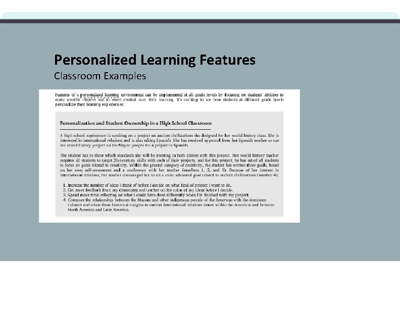 Personalized Learning Features Classroom Examples 