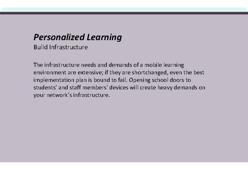 Personalized Learning Build Infrastructure The infrastructure needs and demands of a mobile learning environment