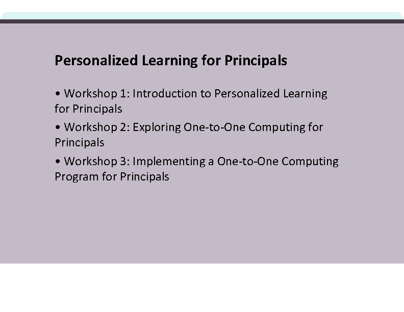 Personalized Learning for Principals • Workshop 1: Introduction to Personalized Learning for Principals •