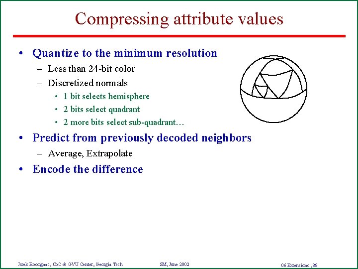 Compressing attribute values • Quantize to the minimum resolution – Less than 24 -bit