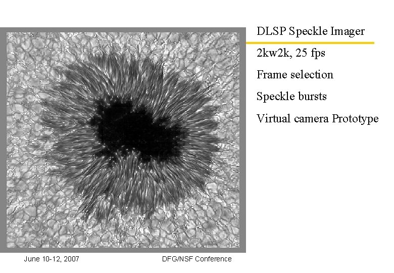 DLSP Speckle Imager 2 kw 2 k, 25 fps Frame selection Speckle bursts Virtual