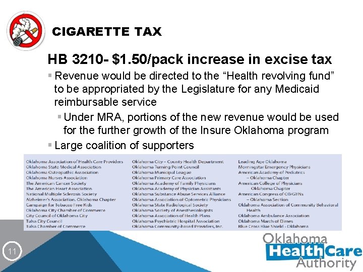 CIGARETTE TAX HB 3210 - $1. 50/pack increase in excise tax § Revenue would