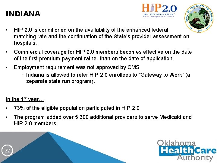 INDIANA • HIP 2. 0 is conditioned on the availability of the enhanced federal