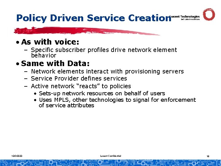 Policy Driven Service Creation • As with voice: – Specific subscriber profiles drive network