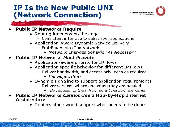 IP Is the New Public UNI (Network Connection) • Public IP Networks Require •